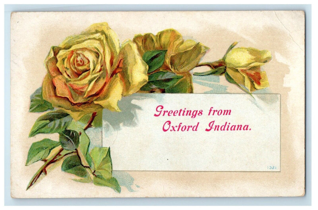 1910 Greetings From Oxford Indiana IN, Flowers Posted Antique Postcard