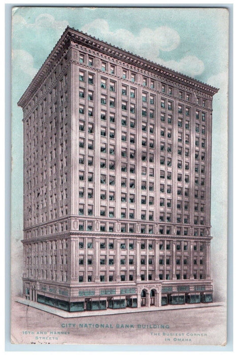 1910 City National Bank Building Street View Omaha Nebraska NE Antique Postcard