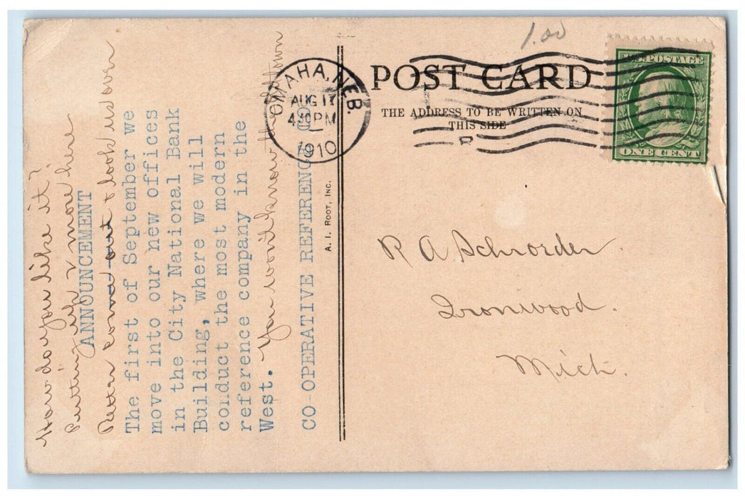 1910 City National Bank Building Street View Omaha Nebraska NE Antique Postcard