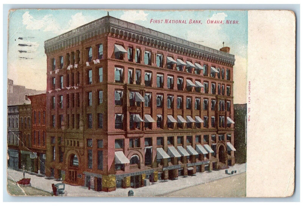 c1910's First National Bank Building Cars Omaha Nebraska NE Antique Postcard