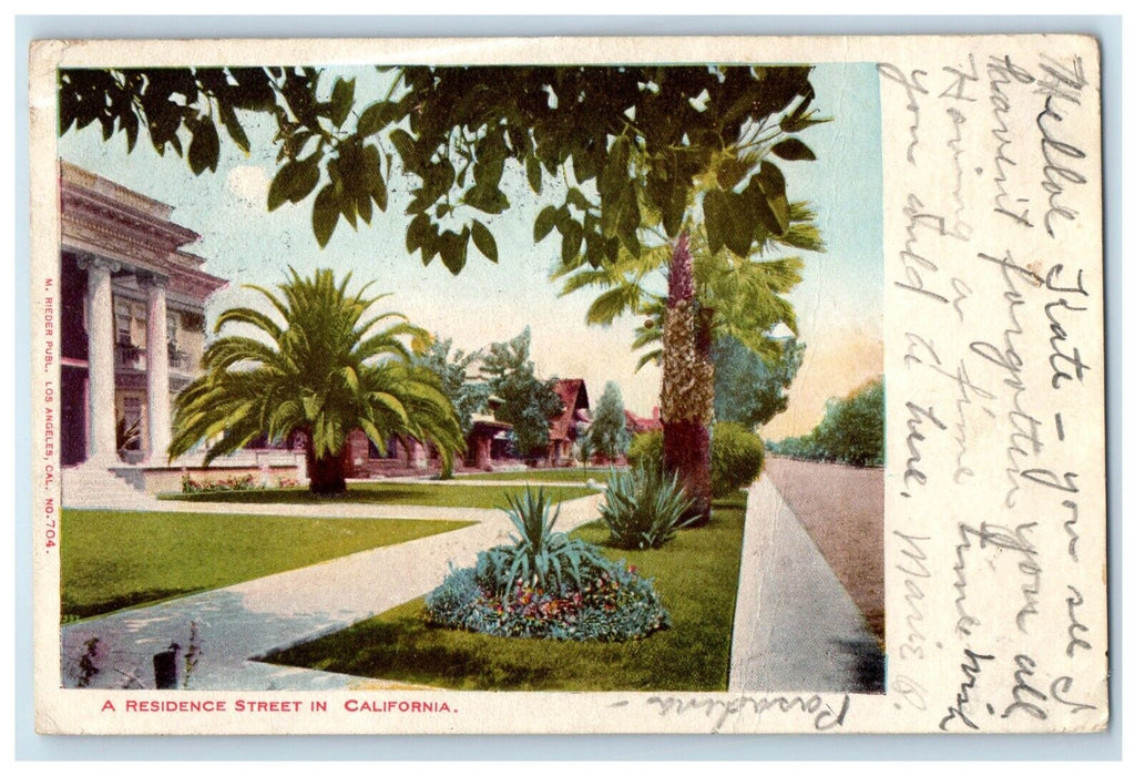1906 A View Of Residence Street In California CA Posted Antique Postcard