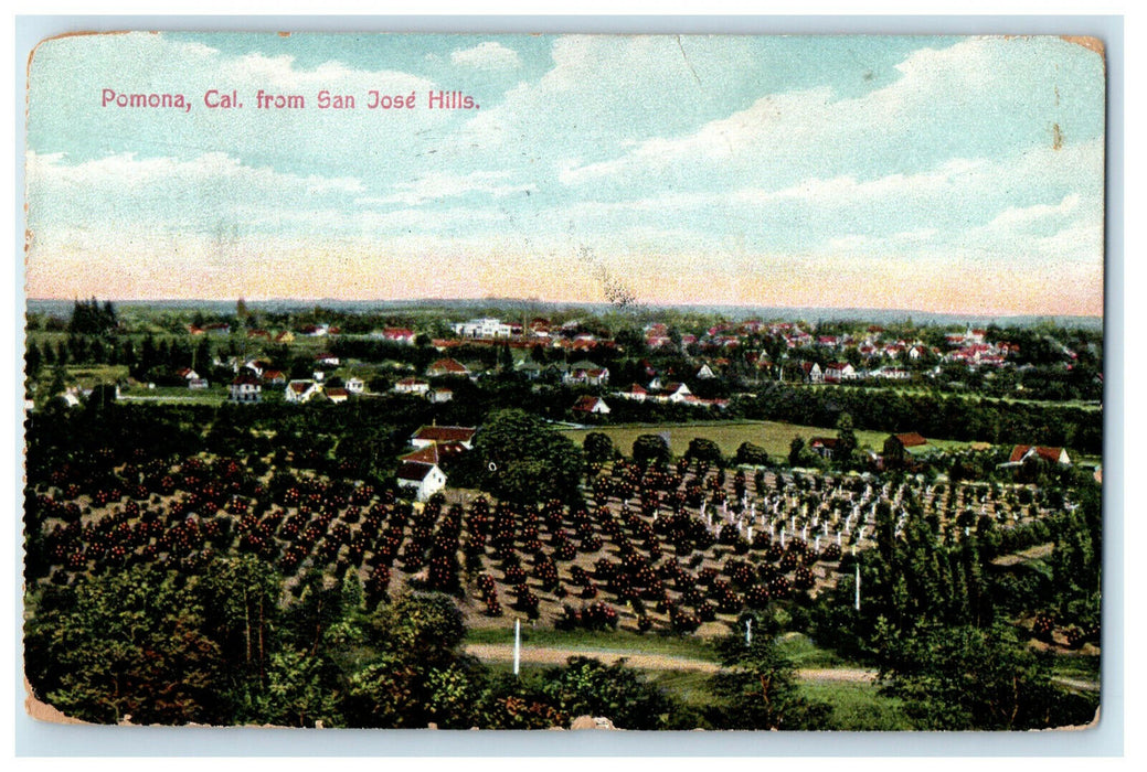 1910 Aerial View of Pomona California CA from San Jose Hills Postcard