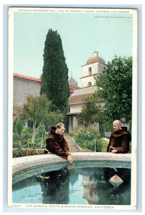 1917 The Garden, Santa Barbara Mission California CA Posted Phostint Postcard