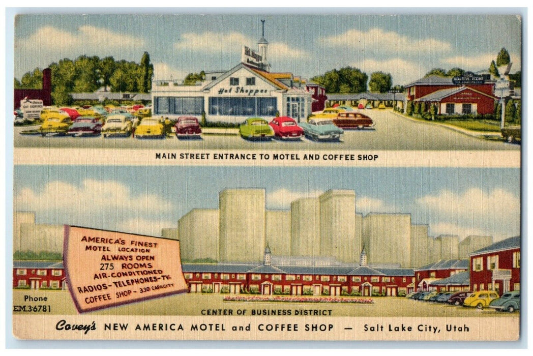 c1940's Covey's New America Motel And Coffee Shop Salt Lake City UT Postcard