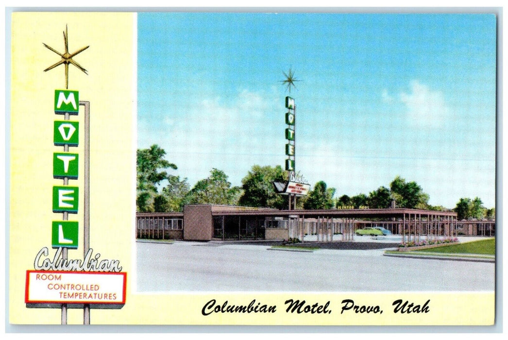 c1950's Columbian Motel Roadside Cars Swimming Pool Provo Utah UT Postcard