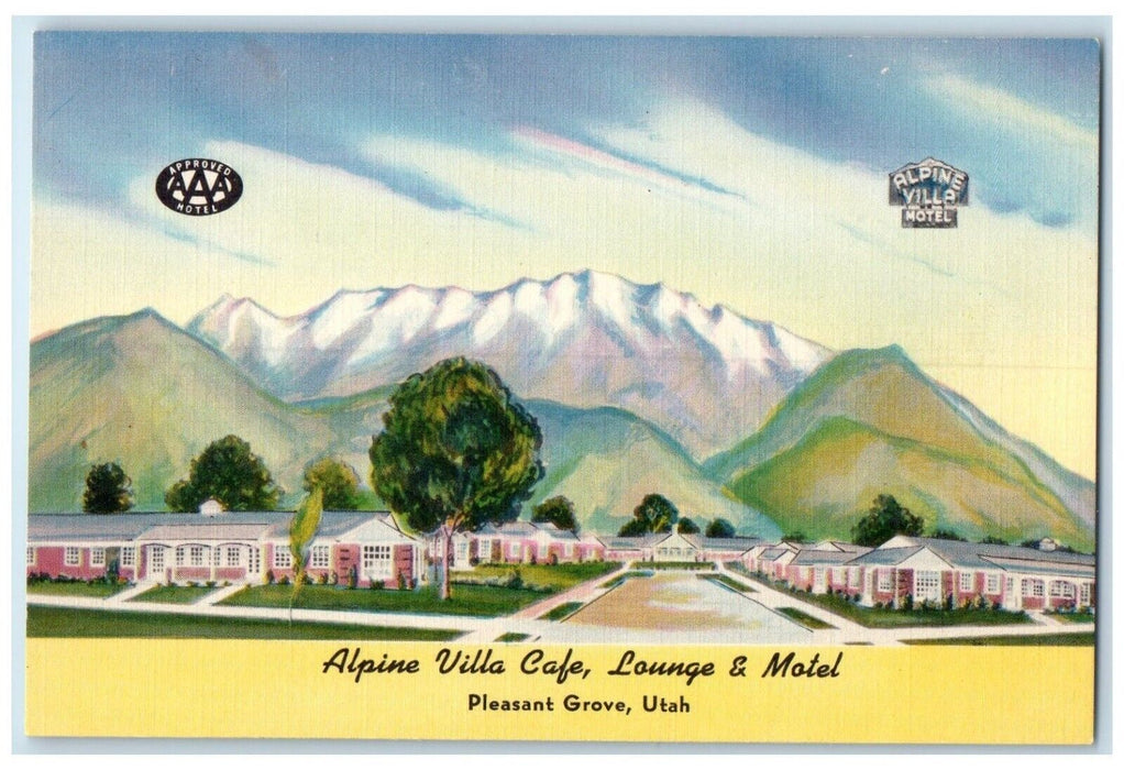 c1950's Alpine Villa Cafe Lounge & Motel Pleasant Grove Utah UT Vintage Postcard