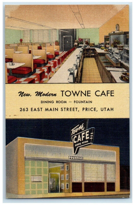 New Modern Towne Cafe Dining Room Fountain Interior View Price Utah UT Postcard