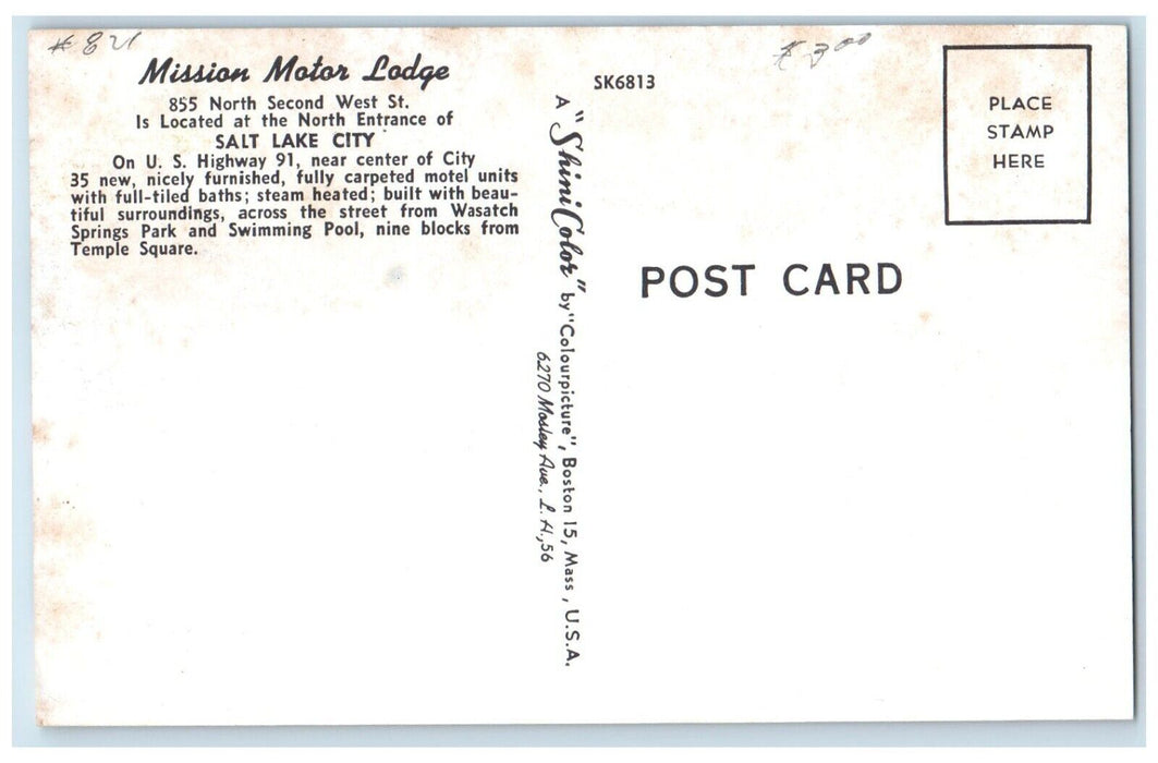 c1960's Mission Motor Lodge Motel Roadside Cars Salt Lake City Utah UT Postcard