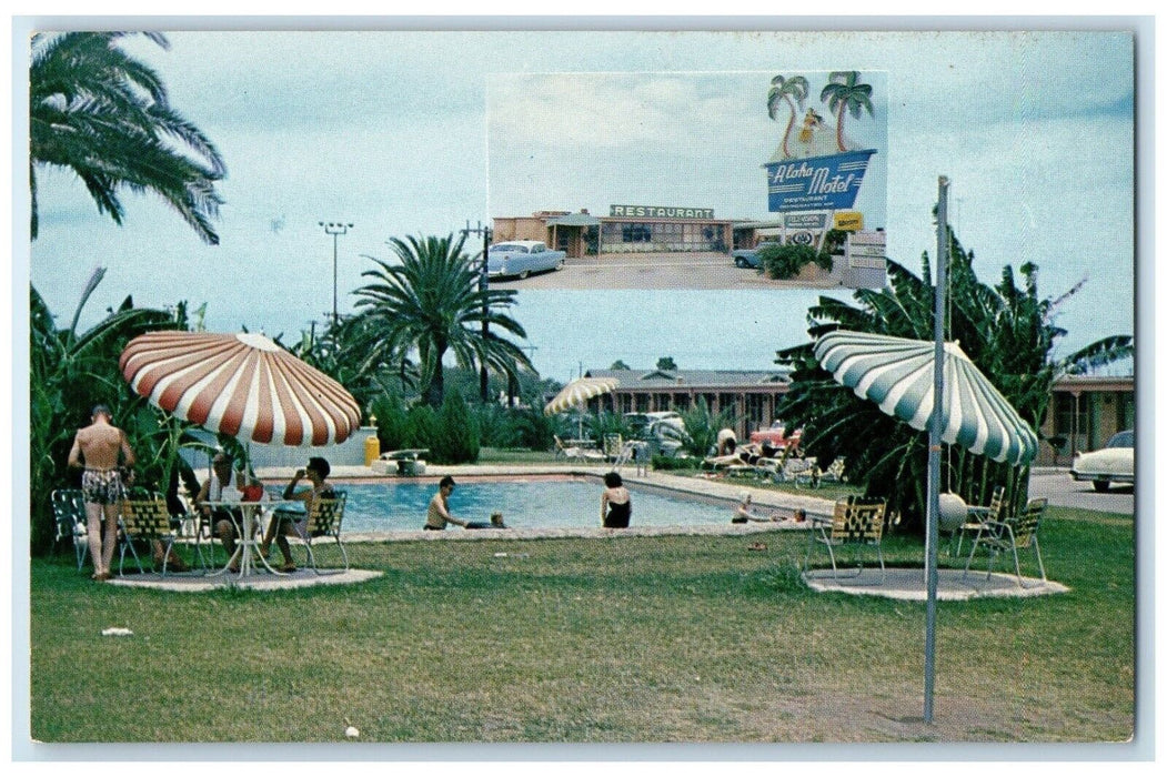 c1930's Aloha Motel And Restaurant Swimming Pool San Antonio Texas TX Postcard