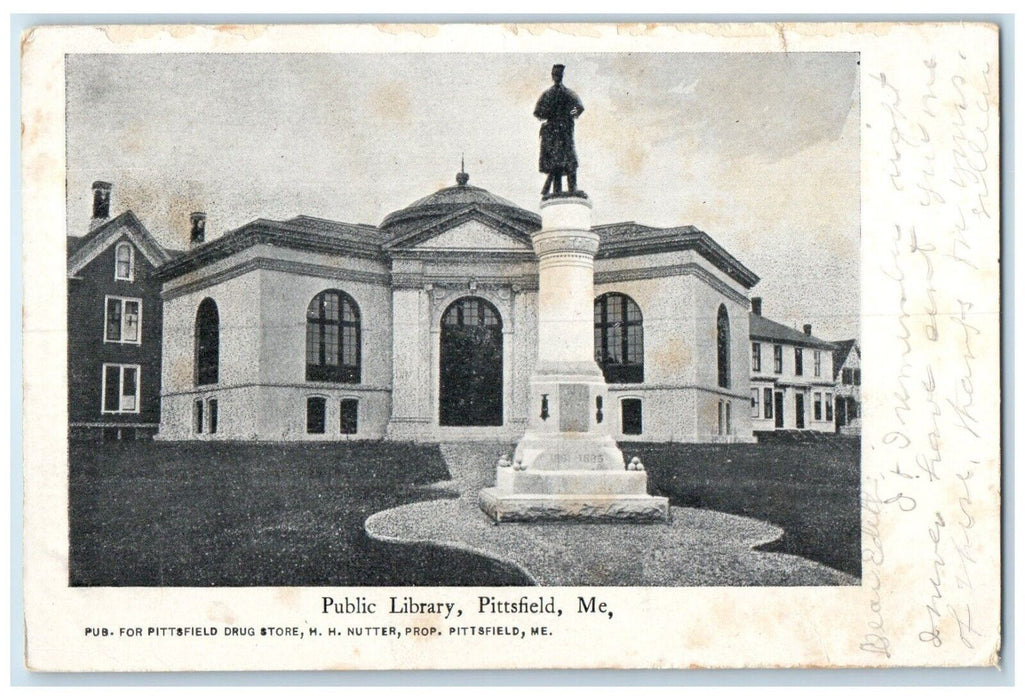 1906 Exterior View Public Library Building Monument Pittsfield Maine ME Postcard
