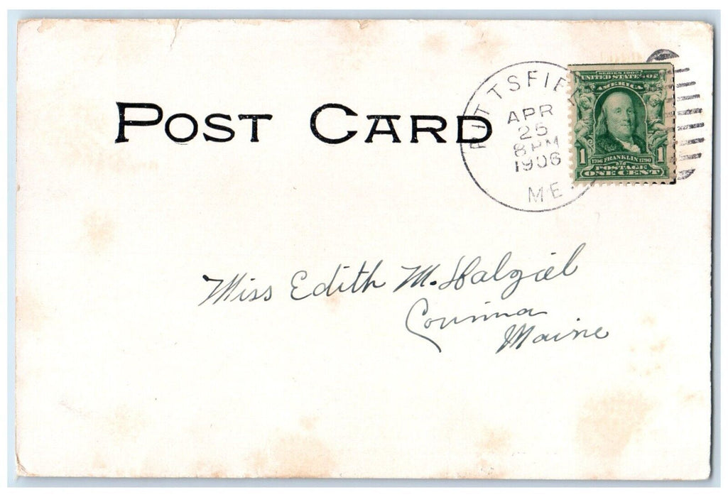 1906 Exterior View Public Library Building Monument Pittsfield Maine ME Postcard