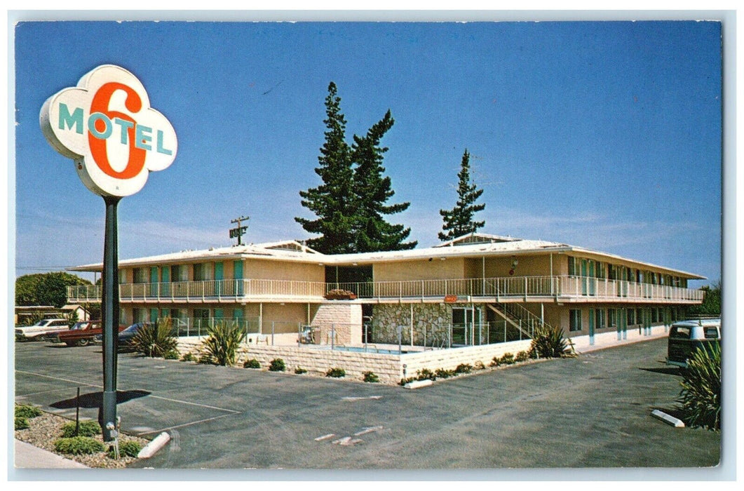 c1950's Motel 6 Of Lompoc California CA, Cars And Swimming Pool Scene Postcard