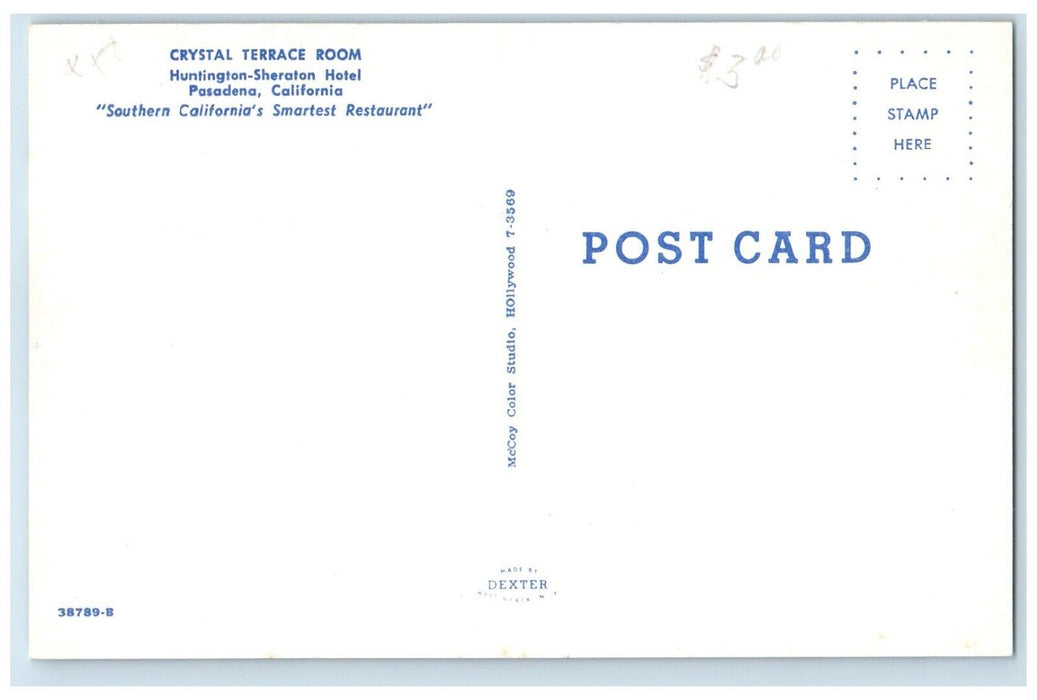 c1960's Crystal Terrace Restaurant Dining Room Pasadena California CA Postcard