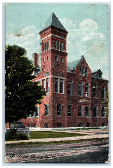 1909 High School Westbrook Maine ME Antique Posted HC Leighton Postcard