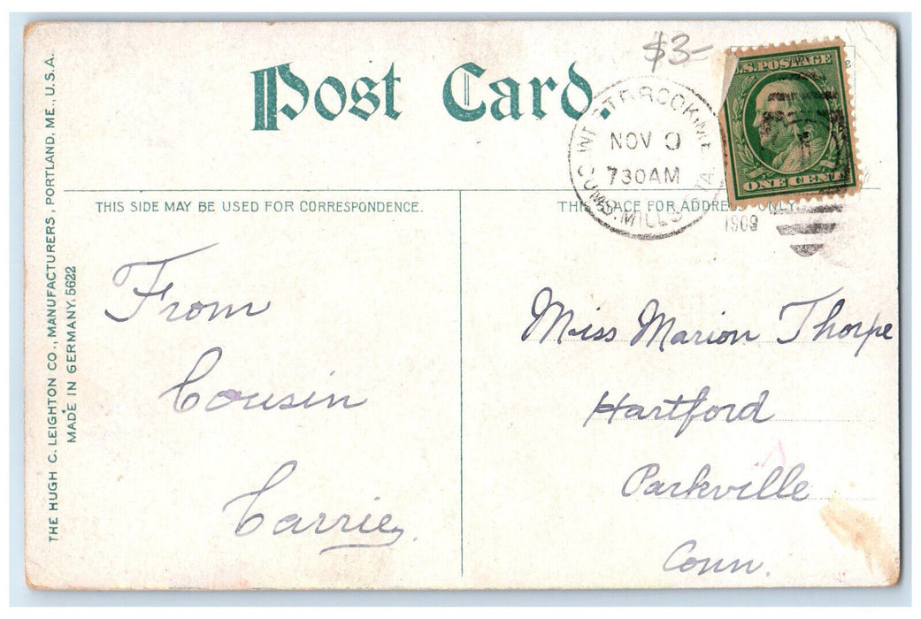 1909 High School Westbrook Maine ME Antique Posted HC Leighton Postcard