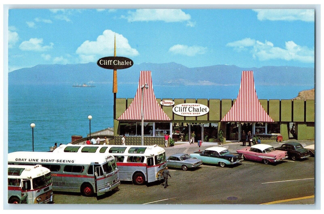 Danny's Cliff Chalet Restaurant Coffee Shop Buses Cars San Francisco CA Postcard