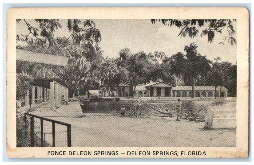 c1940 Ponce Deleon Springs Swimming Pool View Deleon Springs Florida FL Postcard