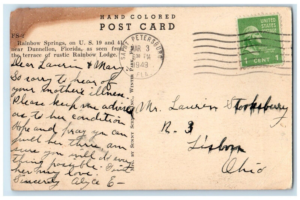 1949 Terrace Rustic Rainbow Lodge Rainbow Springs Dunnellon Florida FL Postcard