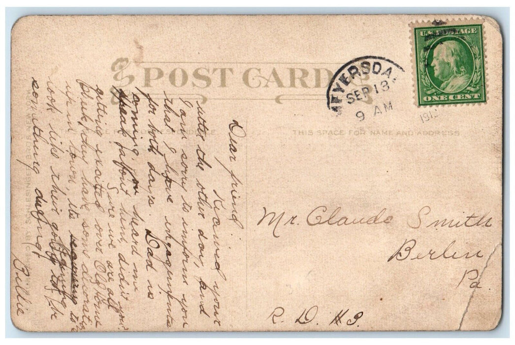 1912 Pretty Woman Curly Hair Handpainted Berlin Pennsylvania PA Antique Postcard