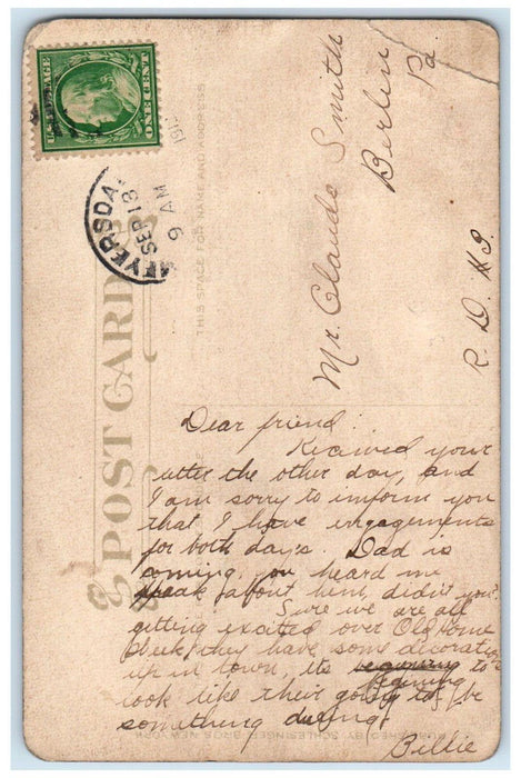 1912 Pretty Woman Curly Hair Handpainted Berlin Pennsylvania PA Antique Postcard