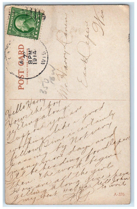 1914 Pretty Woman Hat Feather With Flowers Posted Antique Postcard