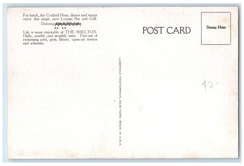 c1940 Luncheon Cocktail Hour Dancing Shelton Corner Lexington New York Postcard