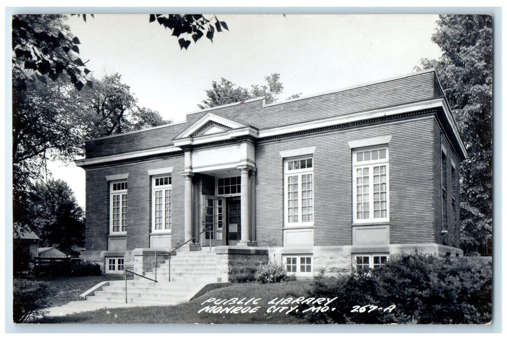 c1940's Public Library Building Monroe City Missouri MO RPPC Photo Postcard