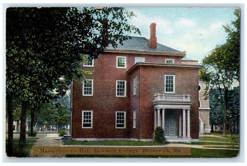 1910 Massachusetts Hall Bowdoin College Brunswick ME Thorndike ME Postcard