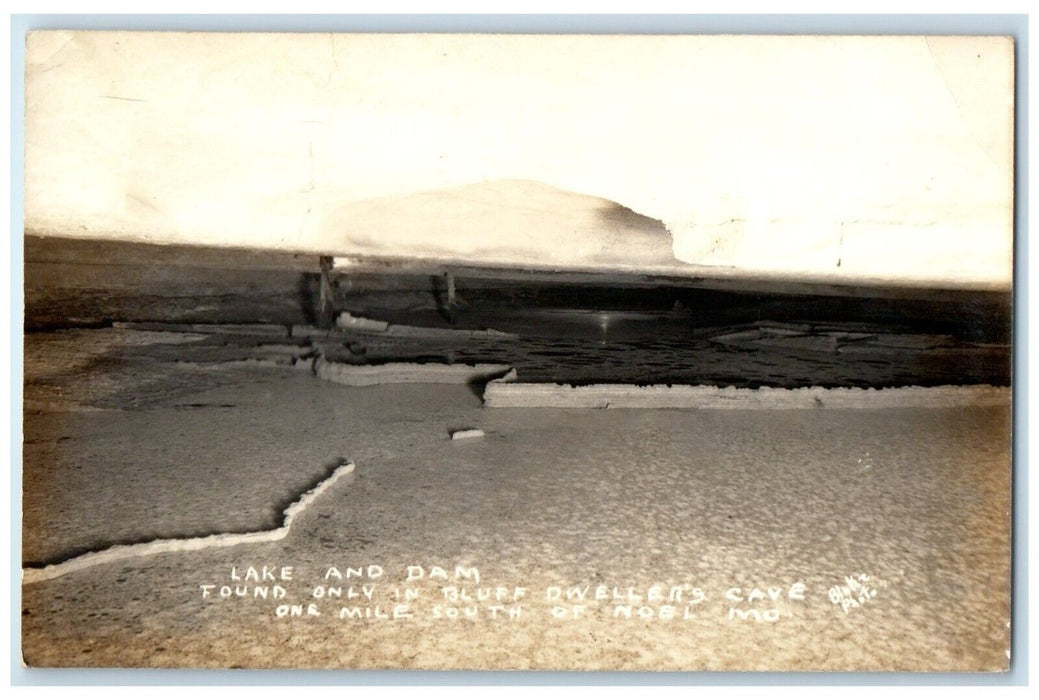 c1940's Lake And Dam Bluff Dweller's Cave Noel Missouri MO RPPC Photo Postcard