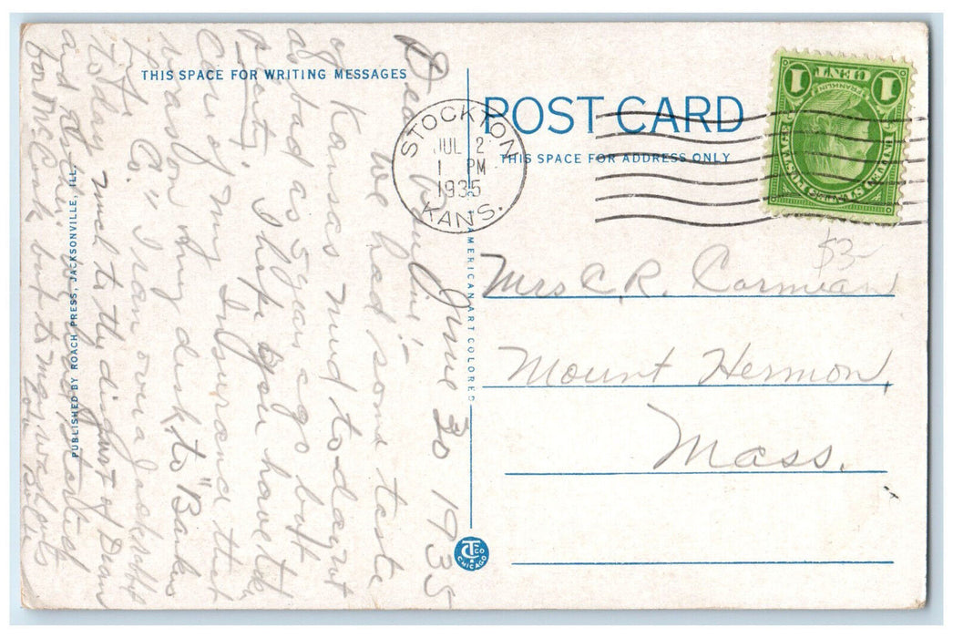 1935 View of High School Jacksonville Illinois IL Vintage Posted Postcard
