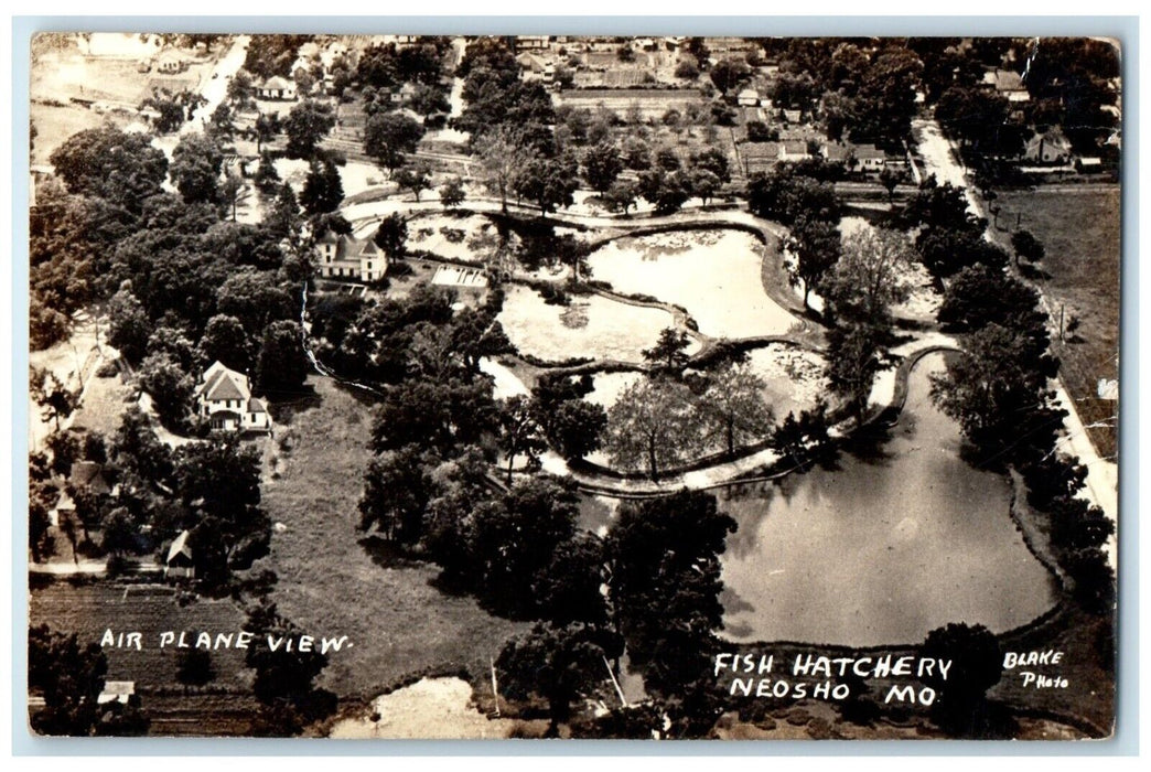 c1940's Air Plane View Fish Hatchery Neosho Missouri MO RPPC Photo Postcard