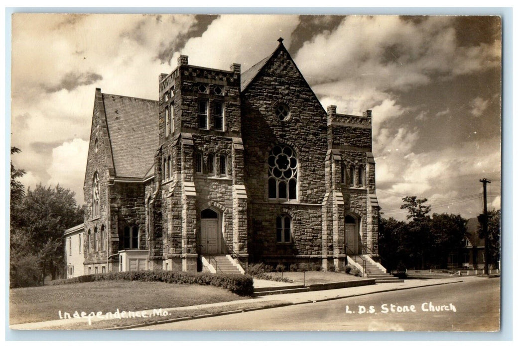 c940's LDS Stone Church Independence Missouri MO RPPC Photo Vintage Postcard