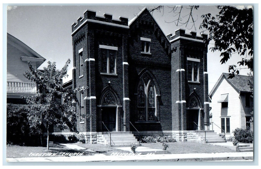 c1950's Christian Church Scene Steet California Missouri MO RPPC Photo Postcard