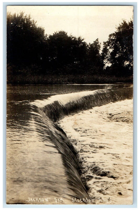 c1910's Jackson Dam Stockton Kansas KS Waterfalls RPPC Photo Antique Postcard