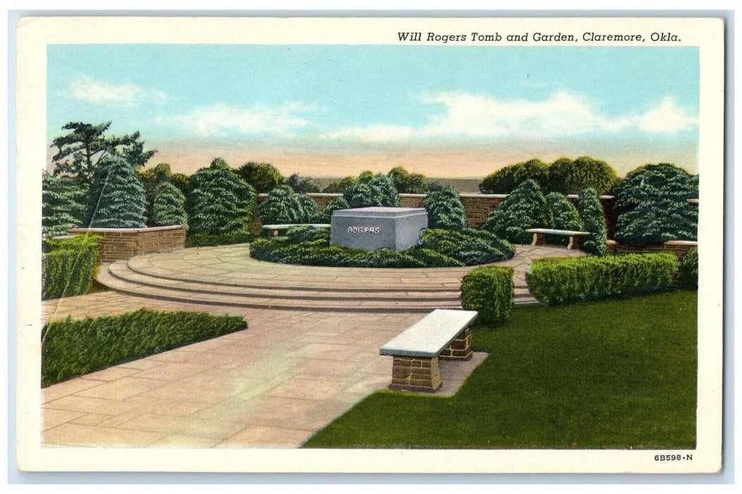 1920 Will Rogers Tomb Garden Exterior Monument Park Claremore Oklahoma Postcard
