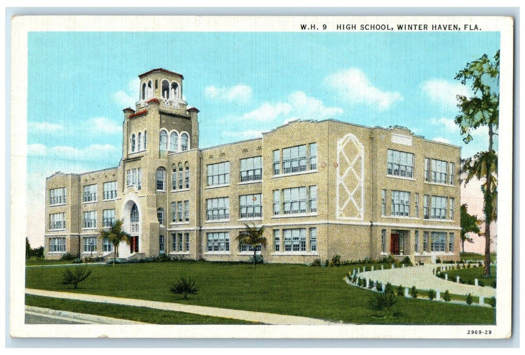 c1940 Exterior View High School Building Winter Haven Florida Unposted Postcard