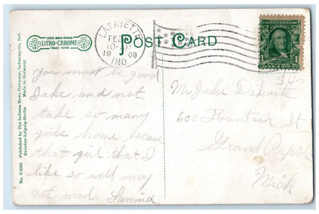 1908 West Side Public Square Exterior Building Street LaFayette Indiana Postcard