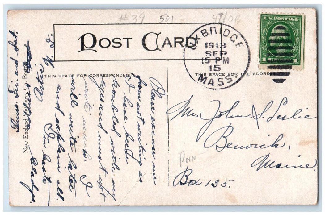 1913 Exterior View Thayer Memorial Building Uxbridge Massachusetts MA Postcard