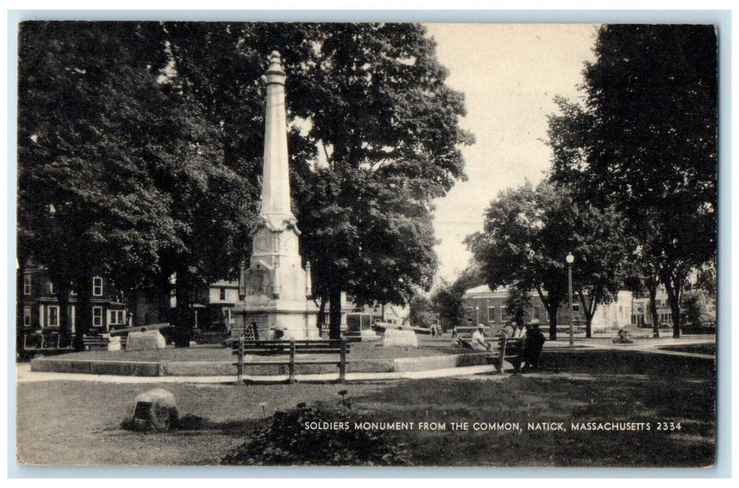1944 Scenic View Soldiers Monument Common Natick Massachusetts Vintage Postcard