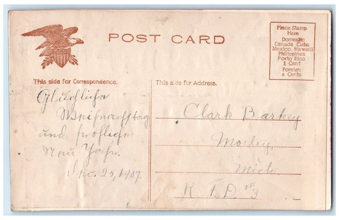 c1910's Merry Christmas Holly Berries Big Letters Airbrushed Glitter Postcard
