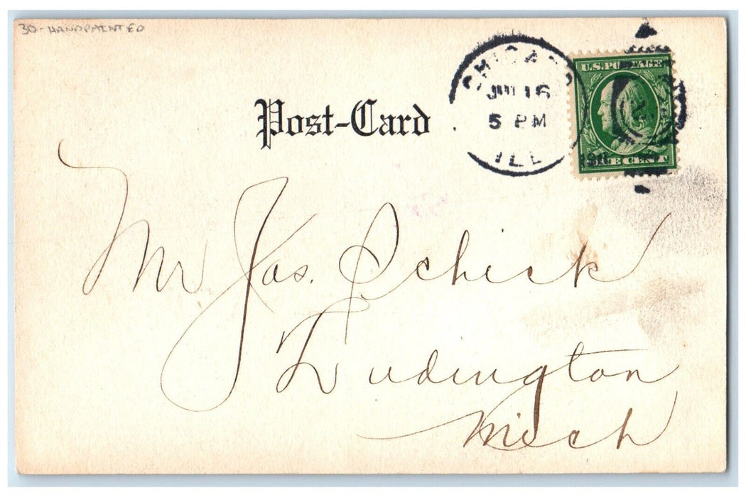 c1905 Home Ward Bound Black Cat Handpainted Chicago Illinois IL Antique Postcard