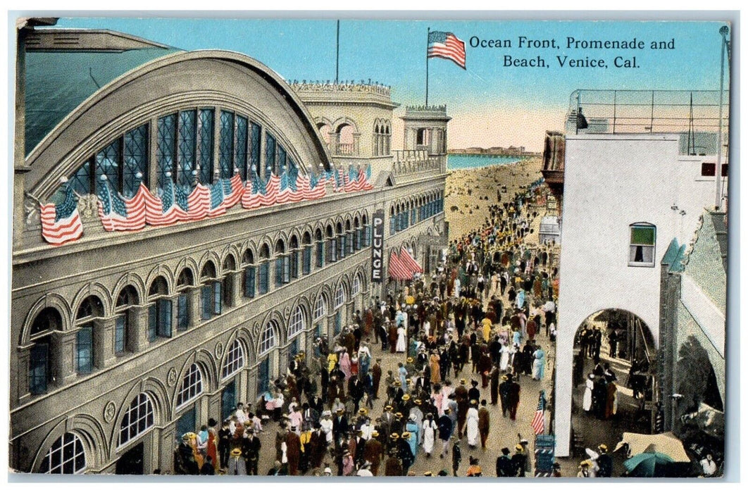 c1910 Ocean Front Promenade Beach Exterior Building Venice California Postcard