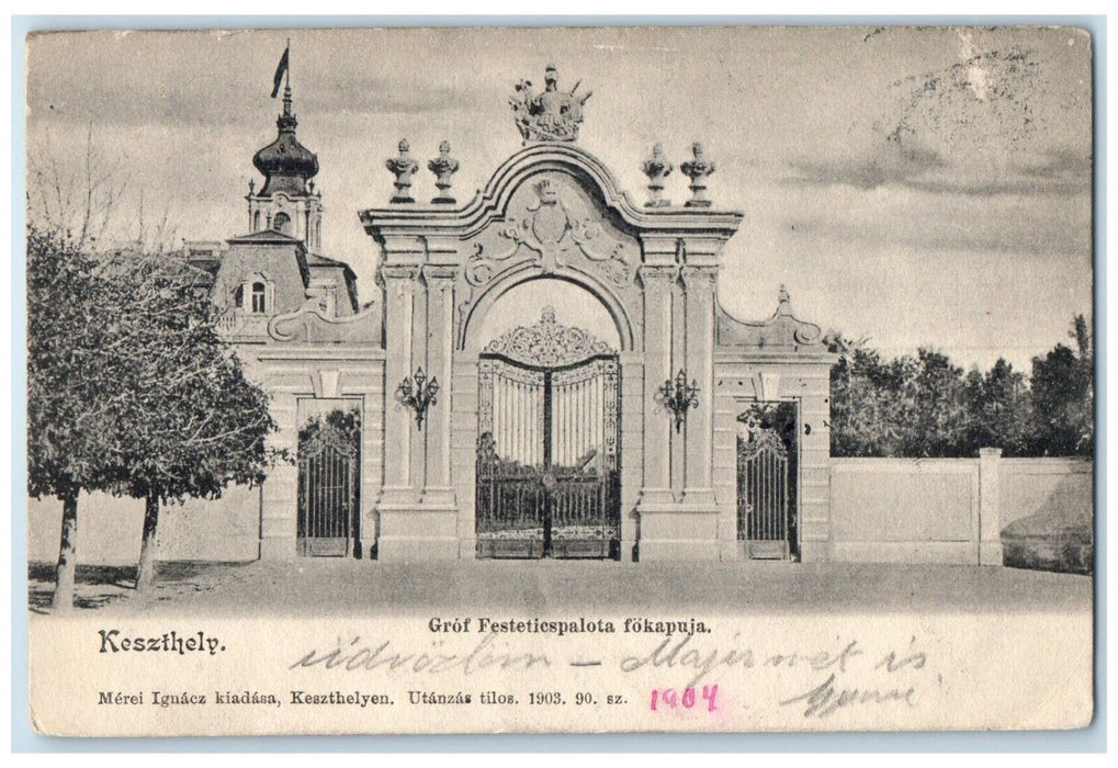1904 Grof Festetics Palace Steps, Keszthely Hungary Posted Antique Postcard