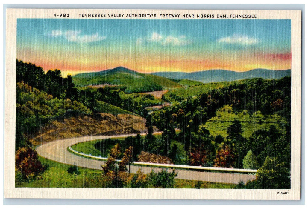 c1940's Tennessee Valley Authority's Freeway Near Norris Dam TN Postcard