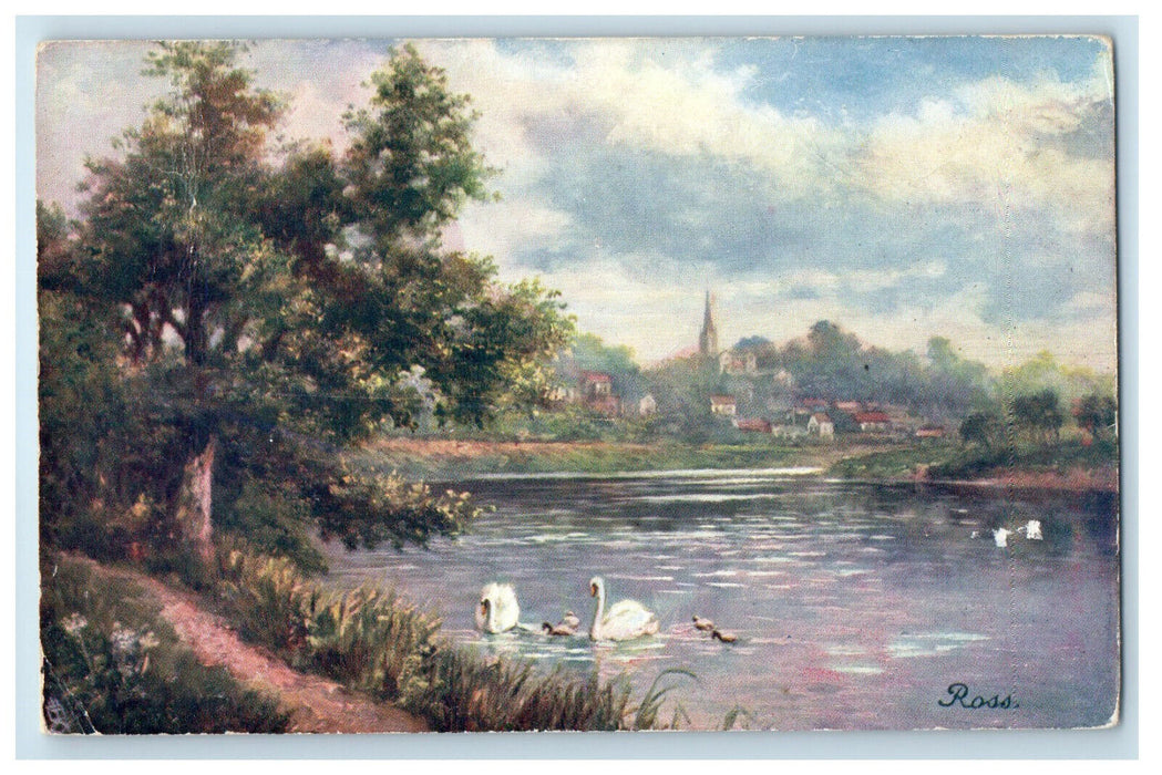 1906 Swans, The Wye Valley Between England and Wales Oilette Tuck Art Postcard