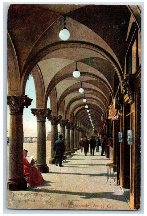 1908 Colonnade Hallway Exterior Light Venice California Vintage Antique Postcard