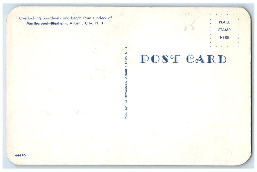 c1950 Overlooking Boardwalk Beach Sun Deck Atlantic City New Jersey NJ Postcard