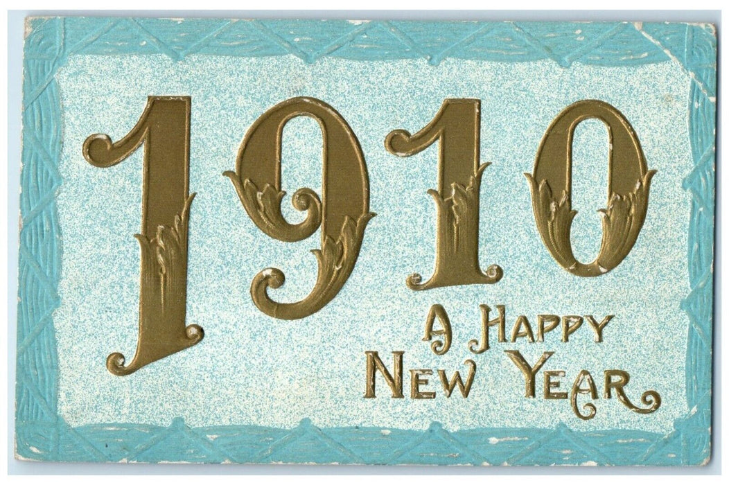 1910 Happy New Year Large Numbers Embossed Unposted Antique Postcard