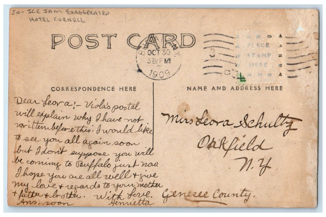 1909 Ice Jam Exaggerated Hotel Cornell Buffalo NY RPPC Photo Antique Postcard