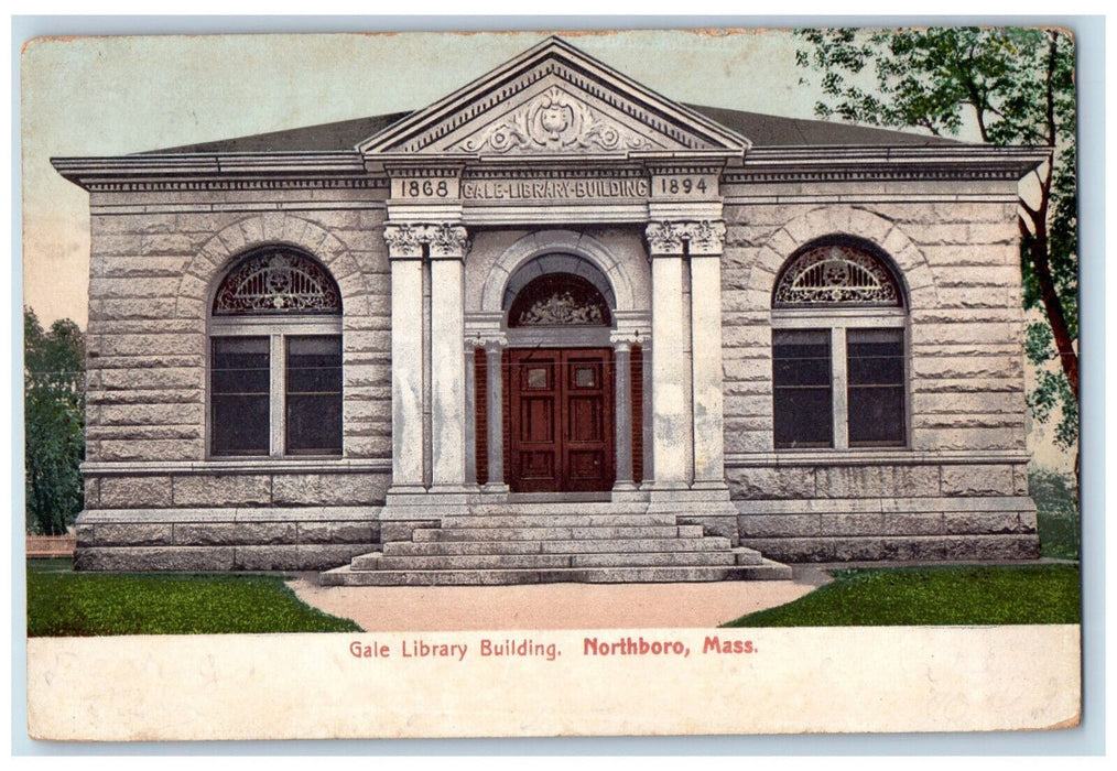 1908 Gale Library Building Northboro Massachusetts MA Antique Postcard